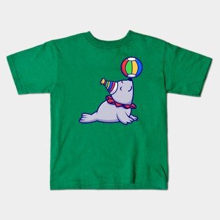 Cute Seal Circus Playing Ball Cartoon Kids T-Shirt